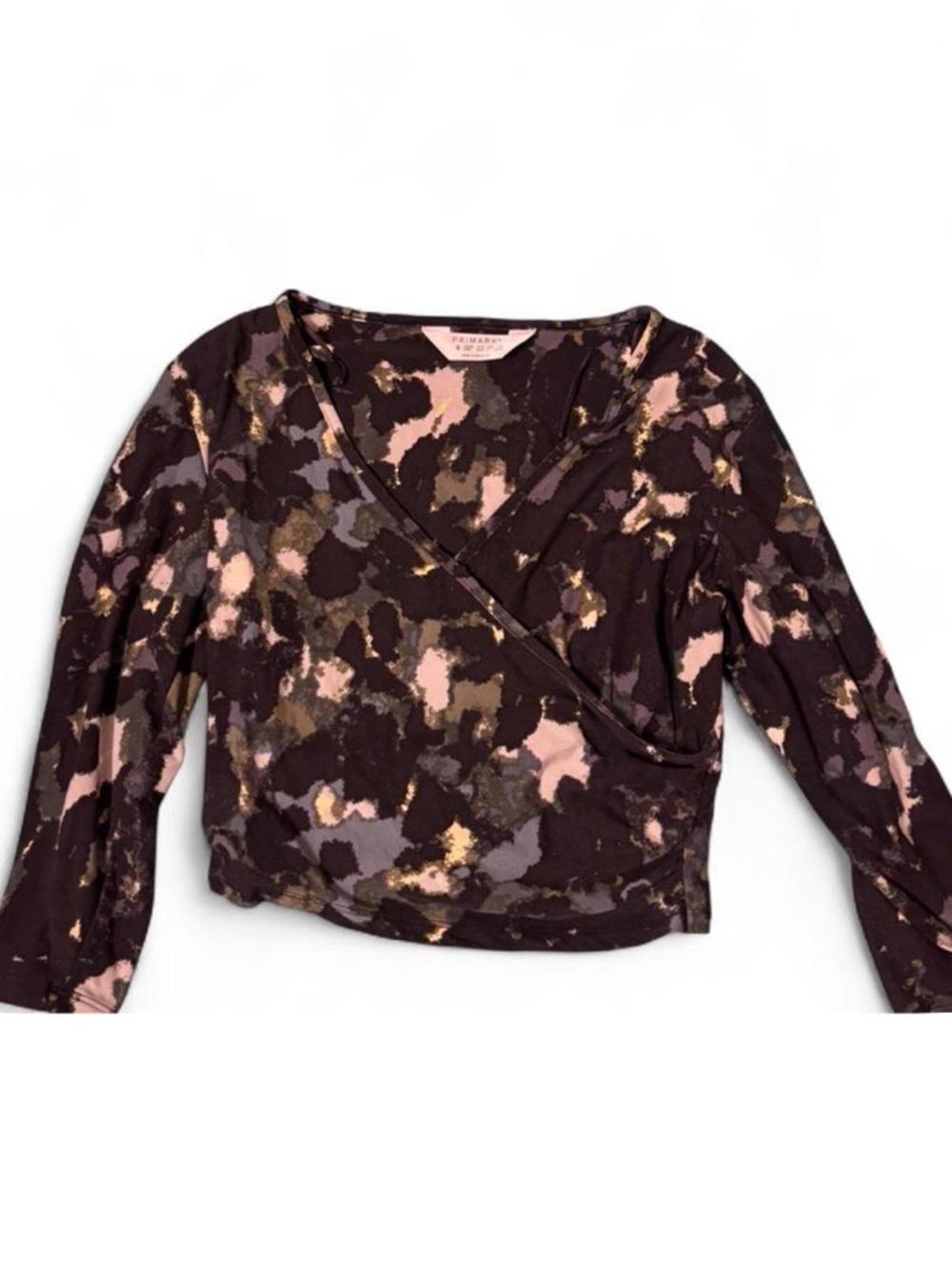 Primark Green and Black Abstract Wrap-Style Long Sleeve Top